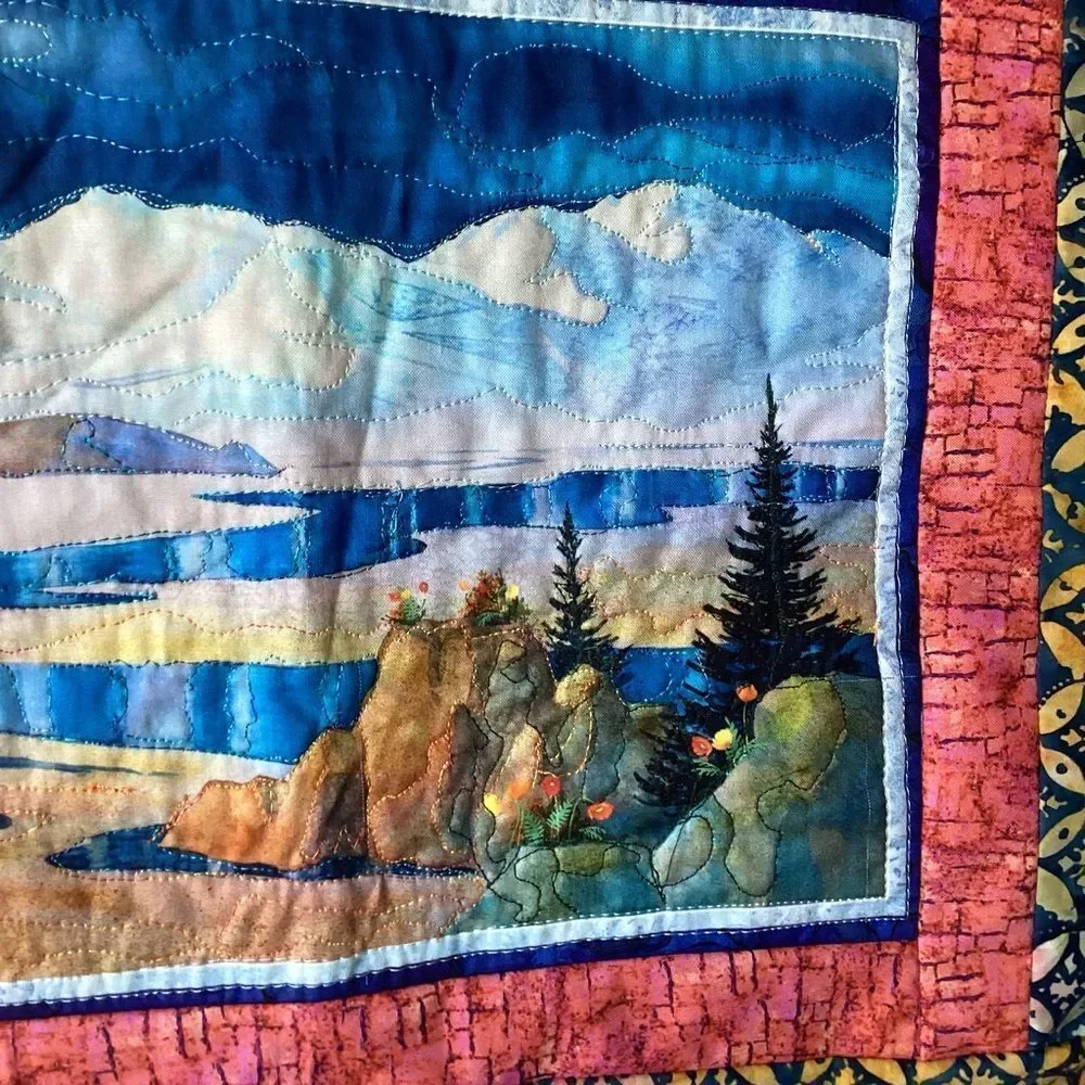 NWT. Hand Crafted Colorful Landscape Quilted Wall Hanging